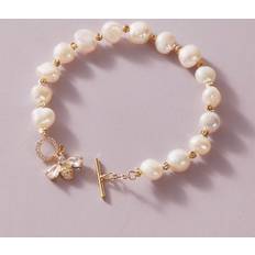 Shein Jewelry Shein 1pc Bee Charm Faux Pearl Beaded Bracelet