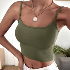 Green Tank Tops Shein Solid Crop Cami Top