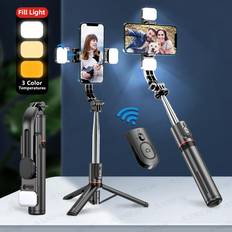 Iphone selfie stick Shein 44.9 Inch Selfie Stick with Reinforced Tripod 2 Fill Lights, Extendable & Portable Phone Tripod with Remote, Compatible with iPhone 14 Pro Max/13/12