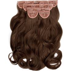 Heat Resistant Clip-On Extensions Lullabellz Super Thick Blow Dry Wavy Clip In Hair Extensions 22 inch Chestnut 5-pack