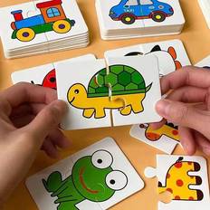 Shein 32Pcs Montessori Toddler Card Matching Game Early Education Puzzle Toys Cartoon Jigsaw Toys Color Shape Cognitive Training Gift