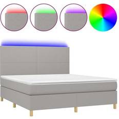 vidaXL Ramsäng madrass & LED mörkgrå tyg Kontinentalsäng 160x200cm