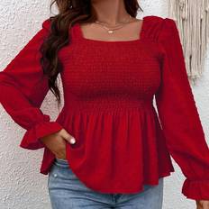 XL Blouses Shein Frenchy Plus Square Neck Flounce Sleeve Peplum Blouse