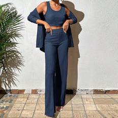 Shein Solid Crop Tank Top & Shirt & Trousers