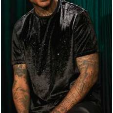 Herr - Sammet T-shirts Shein Men Solid Velvet Tee