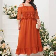 Shein Dresses Shein Plus Cold Shoulder Guipure Lace Panel Ruffle Hem Dress