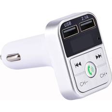 3,5 mm (Aux) FM-sender Teknikproffset FM-Sender Med Dobbelt USB Stik Display Knapper Sølv