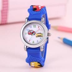 Shein 1pc Kids Royal Blue Plastic Cute Car Pattern Round Watch, For Daily Life
