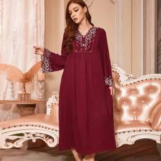 Dam - Röda Nattlinnen Shein Contrast Floral Lace Flounce Sleeve Night Dress