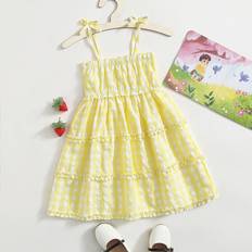 Rutiga Klänningar Shein Toddler Girls Gingham Print Knotted Cami Dress