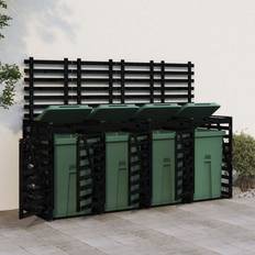 Natural Wheelie Bin Storage vidaXL Quadruple Wheelie Bin Storage Black Solid Wood Pine (Building Area )