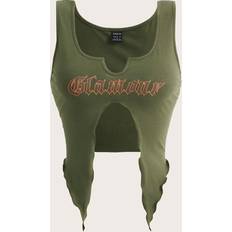 Green Tank Tops Shein Letter Graphic Split Hem Summer Green Tank Top
