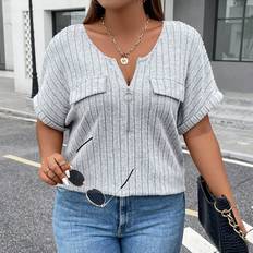 Stripes T-shirts Shein Plus Size Ribbed Batwing Sleeve T-Shirt - Women's