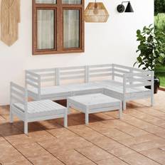 vidaXL Loungegrupp För Trädgården 6 Delar Vit Massiv Furu Loungeset
