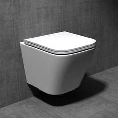 Toilets Durovin Bathroom Rimless Wall Hung Square Toilet WC Pan With Soft Close Seat Aachen 112
