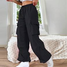 Shein Byxor & Shorts Shein Flap Pocket Side Drawstring Waist Trousers