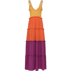 French Connection Adira Birch Tiered Maxi Dress - Beeswax/Neon Orange/Viola