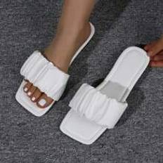 Shein Women Minimalist Ruched Detail Slide Sandals, Elegant Summer Flat Sandals