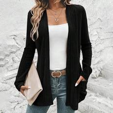 Shein Ytterkläder Shein LUNE Dual Pocket Open Front Ribbed Knit Coat