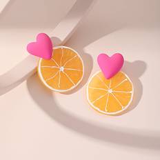 Smycken Shein Heart & Lemon Slice Drop Earrings