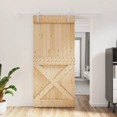 Porta Doppia Porte vidaXL Con Set Hardware 95x210 cm Legno Massello Pinocod Mxl 118110 Porta Scorrevole (x210cm)