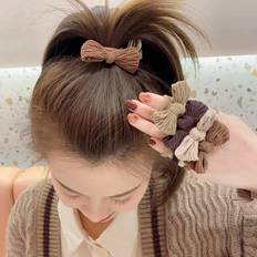 Shein 10pcs Elastic Hair Ties With Bowknot Simple Towel