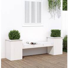 vidaXL Bænk Med Plantekasser 184,5 x 39,5 x 56,5 cm Massivt Fyrretræ Hvid Plantekasse