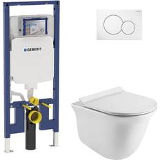 Geberit Water Toilets Geberit 2-Piece 0.8/1.6 GPF Dual Flush Lily Elongated Toilet in White with 2 x 4 Concealed Tank and Plate, Seat Included