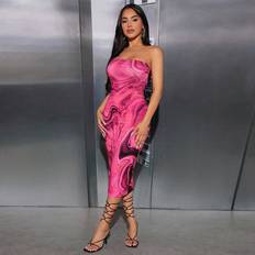 Shein Pink Kjoler Shein Marble Print Tube Bodycon Dress - Women's