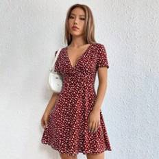 Polka Dots Dresses Shein Elegant Wrap Heart Polka Dot Print V-Neck Short Sleeve Dress - Spring/Summer