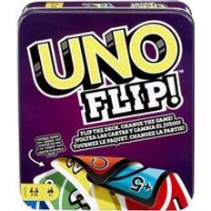 Mattel UNO Flip Det klassiska kortspelet med en ny twist i en robust metalllåda, för hela familjen och barn från 7 år, GDG37"