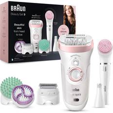 Braun Silk-épil Set 9 9-995 Deluxe 9-i-1 Sladdlös Wet & Dry Hårborttagning Kit För Epilering, Rakning, Rengöring & Exfoliering För Kropp & Ansikte, Vit/Rosa