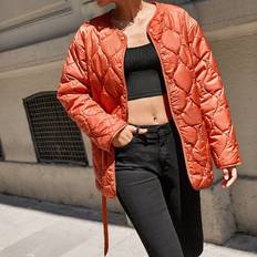 Quilted Coats Shein Snap Button Front Belted Quilted Coat