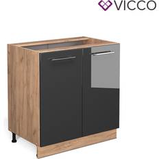 Tiroirs et Étagères de Cuisine VICCO Meuble bas sous-évier Fame-Line, Anthracite Haute brillance, 80 cm avec étagère, sans plan de travail