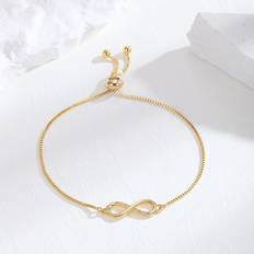 Smycken Shein Cubic Zirconia Letter Number Adjustable Gold Plated Bracelet With 0.03Î¼m Thickness