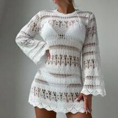 Lace Clothing Shein Summer Beach Hollow Out Scallop Trim Flounce Sleeve Cover Up Dress