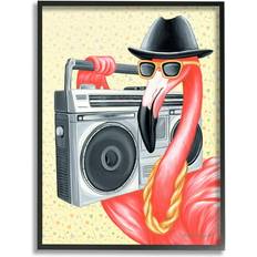 Wall Decorations Stupell Industries Funky Retro Flamingo Boombox Music Geometric Pattern Graphic Black Framed Art 11x14"