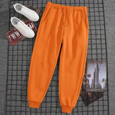 Men - Orange Pants Shein Manfinity Men Solid Drawstring Joggers - Waist