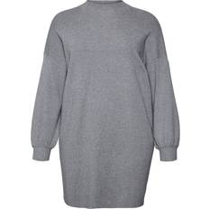 Vero Moda High Neck Curve Cuffs Balloon Sleeves Short Dress - Grey/Light Grey Melange