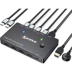 Pc kvm USB C KVM Switch 2 PC 1 Monitor 4K@60Hz, USB C Switch for 2 Computers Sharing 1 Monitor and 4 USB Devices, with 100W Power Delivery Option, Cable Controller and 3 Cables Included
