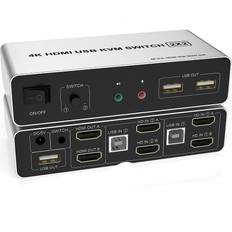 Nordic KVM Switch 2x2 HDMI 4K60Hz 3xUSB3.0 Audio EDID