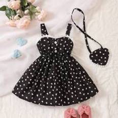 Bebisar - Festklänningar Barnkläder Shein Baby Heart Print Contrast Lace Trim Cami Dress With Bag