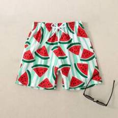 116/122 Badbyxor Barnkläder Shein Toddler Boys Watermelon Print Drawstring Waist Swim Shorts