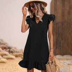 Shein Klänningar Shein V Neckline Ruffle Trim Smock Dress