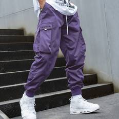 Men - Purple Pants Shein Manfinity Men Letter Graphic Flap Pocket Drawstring Waist Cargo Trousers