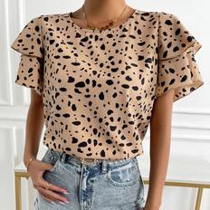 Pink - Women Blouses Shein Dalmatian Print Butterfly Sleeve Blouse