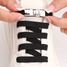 Shein 2pcs No-tie Shoelaces With Buckle, Black Easy-tie Shoelaces For Sneakers