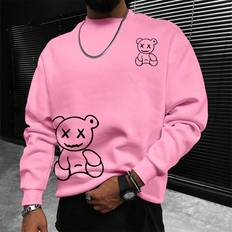 Men - Pink Sweaters Shein Manfinity Men Bear Print Sweatshirt