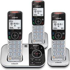 Landline Phones Vtech VTECH VS112-3 DECT 6.0 Bluetooth 3 Handset Cordless Phone for Home with Answering Machine, Call Blocking, Caller ID, Intercom and Connect to Cell Silver & Black