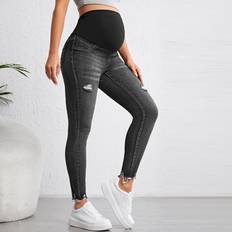 Graviditet & Amning Shein Maternity Wide Waistband Ripped Raw Cut Skinny Jeans